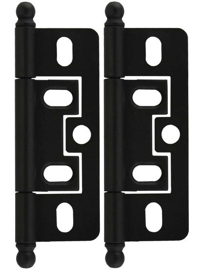 Pair of Solid Brass 2 1/2 inch Non-Mortise Ball-Tip Cabinet Hinges in Distressed Bronze.